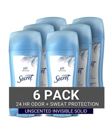 Secret Antiperspirant and Deodorant Women Original Unscented Invisible Solid pH Balanced 2.6 Oz (Pack of 6) Unscented 6-Pack