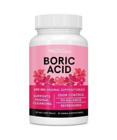 Boric Acid Suppositories for Women | pH Balance Vaginal Odor & Itching | Feminine Hygiene & Intimate Health Supplement with Boric Acid | 600mg | Unscented & Free of Artificial Dyes | 30 Count
