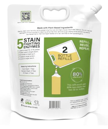 Heritage Park Fragrance-Free Laundry Detergent - Hypoallergenic & pH-Neutral 3x Concentrated Refill Pouch for Sensitive Skin - Stain-Fighting Enzymes (64 fl oz - Buy Online on GoSupps.com