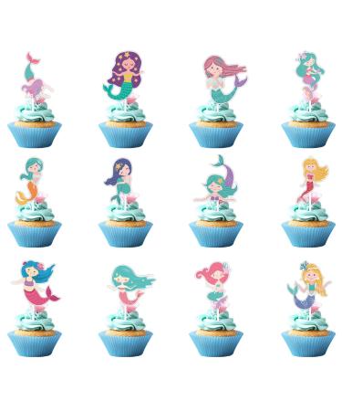 36 Pieces Mermaid Cupcake Toppers Mermaid Birthday Party Cupcake Picks Cake Decorations for Under The Sea Baby Shower Birthday Party Decorations Supplies