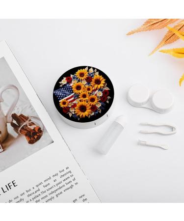 American Flag Sunflowers Contact Lens Travel Kit | Portable Cute Contact Box with Mirror for Daily Use - Ideal for Outdoor Activities - Buy Online on GoSupps.com