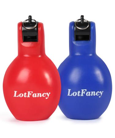 LotFancy Hand Squeeze Whistles, 2 Pack Coach Whistle for Coaches Referees, Hand-held Outdoor Indoor Sports Whistle, Soft PVC