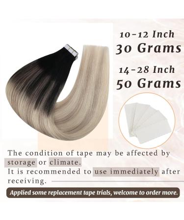 Ugeat 50cm Real Hair Extensions - Black to Ash Blonde Balayage Tape Extensions | Invisible Tape In 50g 20 Pieces - Buy Online on GoSupps.com