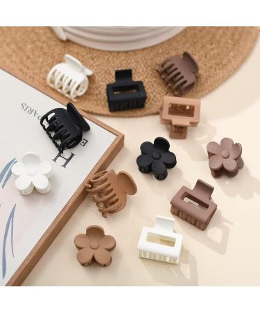 DEEKA 12 PCS Small Hair Clips Set - Double Row Teeth Hair Claw Clips for Thin Short Hair - Flower Matte Rectangle Clips - Women and Girls Accessories - 1.5 Inch (Pack of 12) - Black Brown White - Buy Online on GoSupps.com