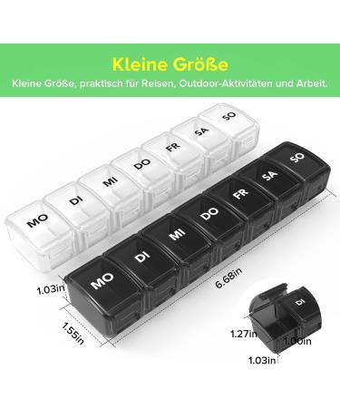 Buy Sukuos 7-Day Pill Box with 2 Compartments | Moisture-Resistant Medication Organizer (Black & White) International Shipping - Buy Online on GoSupps.com