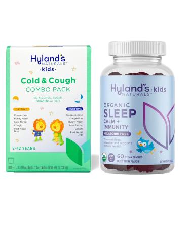 Hyland s Naturals Kids Cold & Cough Day/Night Combo Pack Cold Medicine for Ages 2+ Syrup Cough Medicine + Organic Sleep Calm + Immunity with Chamomile Elderberry & Passion Flower 60 Vegan Gummies