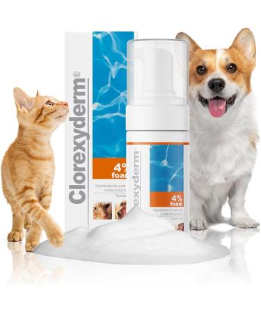 Clorexyderm 4% Foam Mousse Dry Shampoo for Dogs & Cats - Antibacterial & Antifungal - 100 ml - Relieves Dry Itchy Skin, Moisturizes & Softens Coat - Buy Online on GoSupps.com