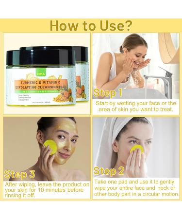 80pcs Turmeric Cleansing Pads for Face - Exfoliating Vitamin C & B5 Infused Makeup Remover & Scrub Wipes - Buy Online on GoSupps.com