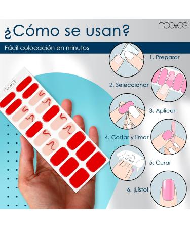  NOOVES NOOVES - Set of 20 Gel Nail Sheets - Red Waves - Nail Art | Set of 20 Premium Semi-Cured Gel Stickers - 1 Nail File and 1 Orange Stick - Vegan - Buy Online on GoSupps.com