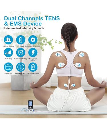 Brilnurse TENS Unit Muscle Stimulator | 24 Modes, 30 Intensity Levels | Dual Channel Electric Massager with 12 Electrode Pads | Rechargeable Pain Relief Machine | Black - Buy Online on GoSupps.com