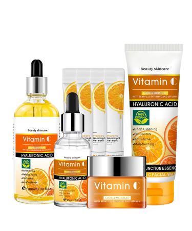 Skincare Set for Teenage Girls - Vitamin C Skincare Gift Set - Skin Care Sets & Kits with Facial cleanser Toner Essences Facial cream Goodnight Mask - Skincare Set for Moisturising