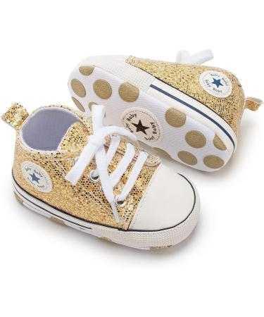BaiEley High Top Gold Sequin Baby Sneakers 6-12 Months | Soft Sole First Walker Shoes - Buy Online on GoSupps.com