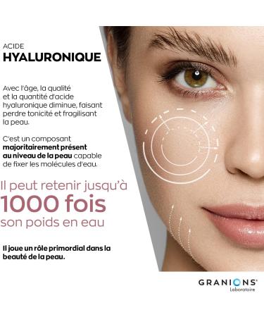 HYALURONIC ACID - GRANIONS - Food Supplement - Hyaluronic Acid Capsules - Powerful Anti-Wrinkle Immediate - Hyaluronic Acid + Zinc + Selenium - Anti Aging - 60 Capsules - Made in France - Buy Online on GoSupps.com