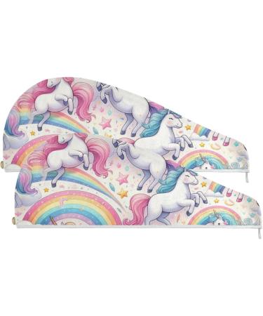 Playful Unicorn Hair Towel 2 Pack | Colorful Quick Dry Hair Turbans for Women & Girls - Super Absorbent & Fun Design - Buy Online on GoSupps.com