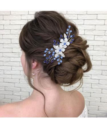 IYOU Flower Wedding Hair Comb Blue Crystal Bridal Hair Accessories Baroque Prom Bride Hair Pieces for Women - Buy Online on GoSupps.com