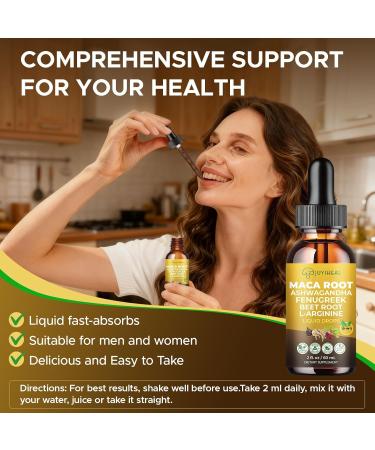 JUYIHEAL 10-in-1 Maca Root Liquid Drops with Ashwagandha Nettle Fenugreek Beet Root and L-Arginine Maca Tincture for Overall Support - 2 fl oz - Buy Online on GoSupps.com