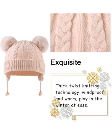 Flower Baby Girls Pompom Beanie | Knitted Soft Fall Hat for Toddler Girls 2-4 Years | Beige Winter Infant Beanies - Buy Online on GoSupps.com
