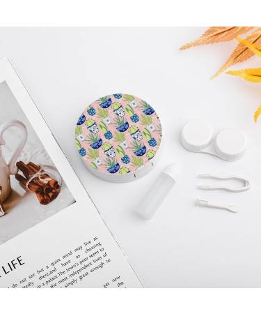 Cactus Floral Round Case For Contact Lens Kit Storage Box with Mirror Printed - Buy Online on GoSupps.com