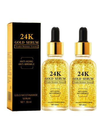 24k Gold Hyaluronic Acid Serum for Face 2Pacs Anti Aging Collagen Peptide Face Serum for Women Moisturizer Glowing Skin Collagen Booster Hyaluronic Acid for Dark Spots & Fine Lines 3.38 Fl Oz