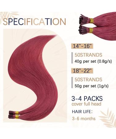 Runature Keratin Bonding Extensions - 40cm I-Tip Real Hair 20g Remy Fusion Extensions 25 Strands - Burgundy #Castle - Buy Online on GoSupps.com