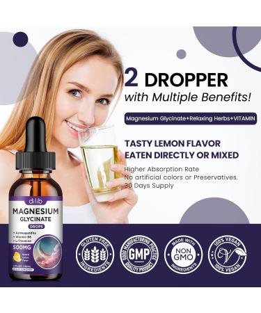 Magnesium Glycinate Supplement Magnesium Liquid Drops with Magnesium Glycinate 500mg Vitamin B6 Ashwagandha L - Theanine Chamomile -Support Stress Relief Bone Muscle Mood Vegan Lemon 2 Fl Oz (Pack of 1) - Buy Online on GoSupps.com