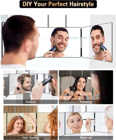 3 Way Mirror for Self Hair Cutting - 360 Trifold Barber Mirrors | 3 Sided Makeup Mirror for Hair Coloring, Braiding, DIY Haircuts - Perfect Gift for Men & Women | Black (Without LED) - Buy Online on GoSupps.com
