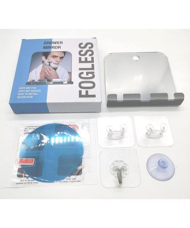 Funerom Fogless Bathroom Shaving Mirror 5.4x5.1 inch with Razor Holder & Anti-Fog Film - Frameless Portable Square Design | Includes 4 Adhesive Hooks - Ideal for Shower - Buy Online on GoSupps.com
