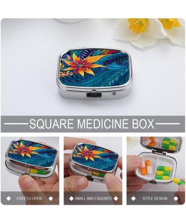 Tropical Leaves Pill Box | Decorative 2 Compartment Medicine Organizer | Portable Metal Pill Case for Travel & Purse - Buy Online on GoSupps.com