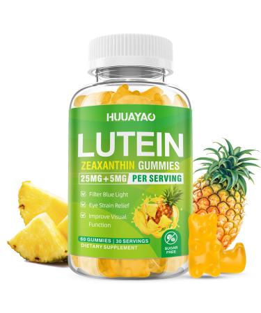 Lutein Gummies 25mg Lutein and Zeaxanthin Supplements Eye Vitamins Gummies for Support Blue Light Protection Vision & Overall Eye Health Sugar Free Pineapple Flavor 60 Count 60 Count (Pack of 1)