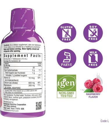 Bluebonnet Nutrition Liquid Calcium Citrate Magnesium Citrate with Vitamin D3 - Raspberry Flavor, 16 Fl Oz - Gluten, Soy, Milk Free - Kosher Certified - 32 Servings - Buy Online on GoSupps.com