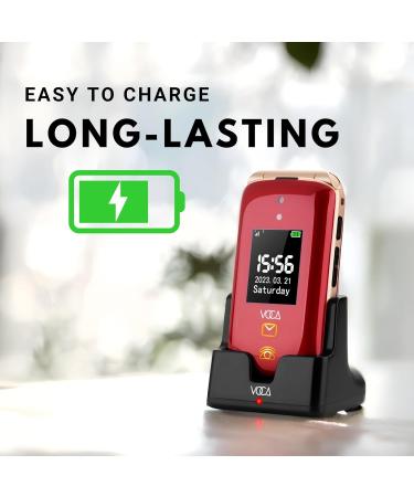 VOCA Big Button Flip Phone for Elderly | Dual Screen, Unlocked 4G LTE | Loud Volume, Hearing Aid Compatible | SOS Button, Predictive Text | Charging Dock | V543 (Red) - Buy Online on GoSupps.com