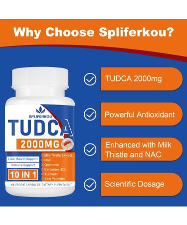 Spliferkou 2000mg Tudca Liver Support Supplement Tudca Bile Salt with Milk Thistle and Nac 180 Capsules for 90 Days Support for Liver Detoxification Immune System - Buy Online on GoSupps.com