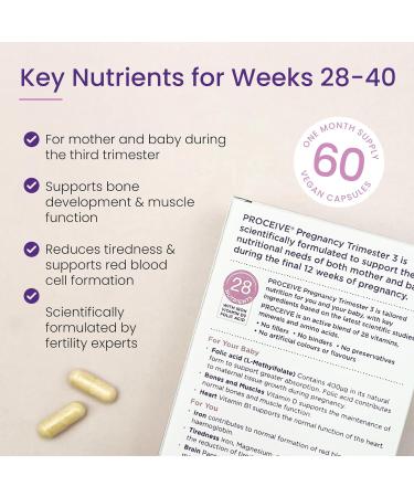 Proceive Pregnancy Trimester 3 (28 Weeks) Vegan Vitamin & Mineral Supplements - 60 Capsules - Buy Online on GoSupps.com