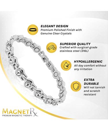 MagnetRX Women's Magnetic Therapy Bracelet for Arthritis & Carpal Tunnel Pain Relief - Adjustable Silver Crystal Bracelet with Sizing Tool - Buy Online on GoSupps.com