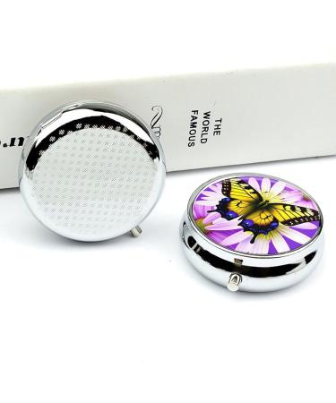Travel Pill Box - 3 Compartment Portable Pill Organizer with Spring Butterfly & Flower Print - Small Round Medicine Case for Purse & Pocket - Buy Online on GoSupps.com