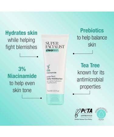 Super Facialist Pore-Fect Daily Moisturiser - Hydrate & Control Oil for Acne Treatment & Blackhead Remover with 3% Niacinamide Tea Tree Oil & Prebiotics Vegan Friendly 75ml - Buy Online on GoSupps.com