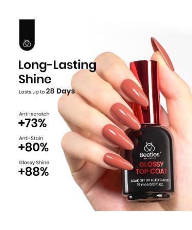 Beetles Glossy Gel Top Coat No Wipe - Clear Long-Lasting Nail Polish for DIY Gel Nails | 0.51 Fl Oz - Buy Online on GoSupps.com