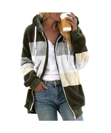 Hanxiulin fleece plush jacket fluffy warm zipper wool jacket women winter jacket jacket jacket on both sides autumn jacket autumn coat quilted jacket women's coat elegant winter warm trench coat 5xl b-army green