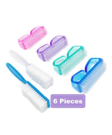6 Pack Handle Grip Nail Cleaning Brush, Qeedy Fingernail Brush Cleaner Scrub Brush Kit for Toes Shower and Women & Men & Kids (Color A)