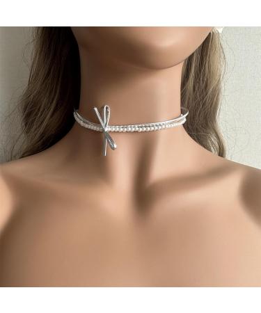 Oralgo Double-Layer Pearl Necklace - French Style Loop Fan Trailer Collarbone Chain for Women & Girls | Chic Gray Design - Buy Online on GoSupps.com