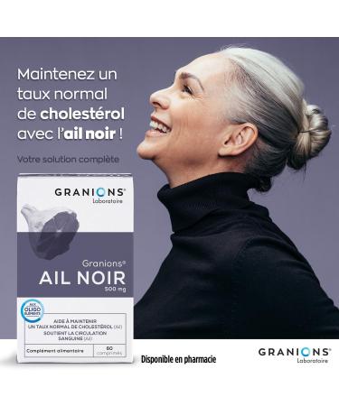 Fermented Black Garlic GRANIONS | Cholesterol Supplement | Rich in Fermented Black Garlic 500 mg with Selenium + Chromium | Natural Anti Cholesterol | Made in France | 60 Tablets - Buy Online on GoSupps.com