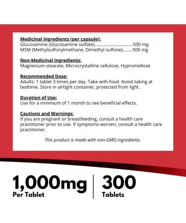 Nutridom Glucosamine Sulfate 500 mg with MSM 500 mg 300 Tablets | Helps Support Joint Health & Mobility | Made in Canada - Buy Online on GoSupps.com