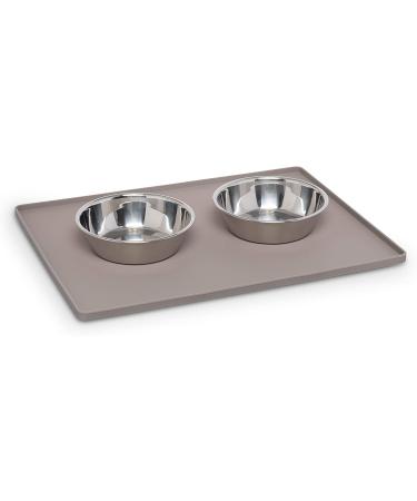 Messy Mutts & Cats Grey Silicone Pet Bowl Mat | Non-Slip, Spill-Proof 16 x 12 Mat with Raised Edge - Buy Online on GoSupps.com
