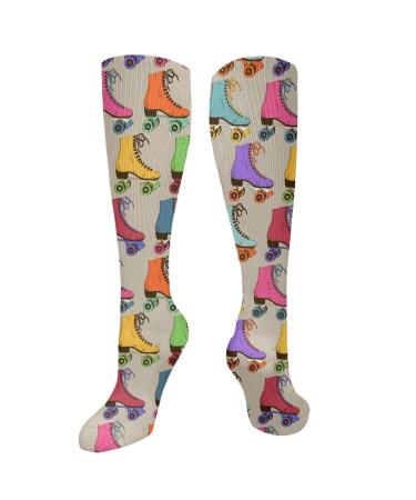 Colorful roller skates compression socks for women and men circulation 15-20 mmHg is the best support for sporty running cycling