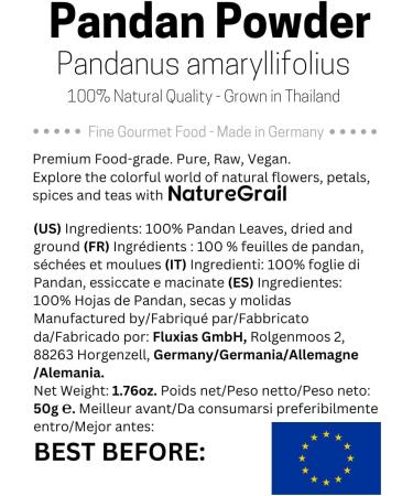 Poudre de Pandan compos e 100% de Pandanus Amaryllifolius Pandan parfum pur et naturel vanille de l'Est Poids net : 50g - Buy Online on GoSupps.com