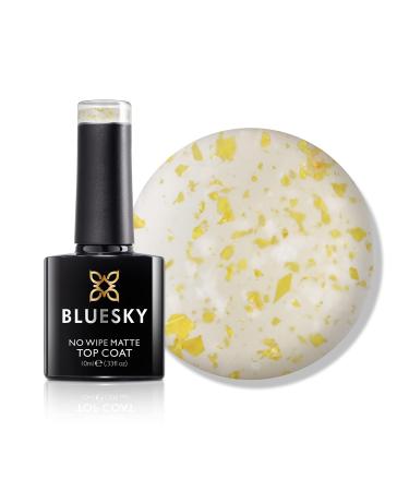 Bluesky Gel Nail Polish No Wipe Matte Flower Top Coat Clear with Gold and White flakest Matte Finish 10ml (Requires curing under UV/LED Lamp) Flower Matte