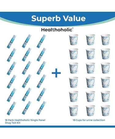 Healthoholic 18 Pack THC Urine Test Kit - High Sensitivity Marijuana Detector with 18 Tests & Cups - Buy Online on GoSupps.com