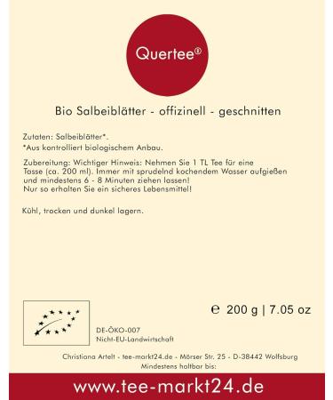  Quertee Quertee Organic Sage Tea | Organic Leaf Cut Sage (500g) - Buy Online on GoSupps.com