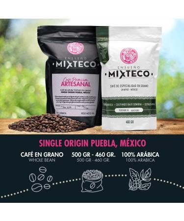 Ensue o Mixteco - Pack of 2 Sachets of Coffee Beans - Specialty Coffee 460 g + Natural Roasted Coffee 500 g - 100% Arabica Coffee - Artisanal Production - Origin Mexico - Buy Online on GoSupps.com