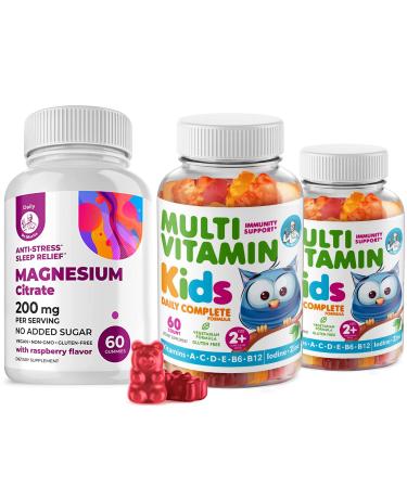Kids Multivitamin Gummies 14 Essential Vitamins and Magnesium Gummies Sugar-Free - Daily Supplement Vitamin A C D E Vegetarian B6&B12 Zinc Biotin with Sugar-Free Magnesium Calm Chews for Kids&Adults